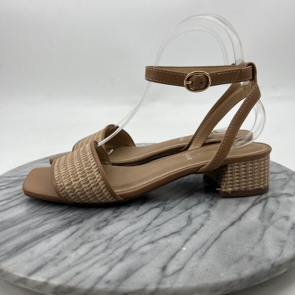 Joie Womens 6.5 Sandals Ivy Tan Boho Block Heel Ankle Strap Woven Faux Leather - Picture 4 of 11